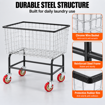 TideRise Wire Laundry Cart with Wheels, 3.8 Bushel Capacity, 32.5 Laundry Carts wire-laundry-cart-3-8bushel-wire-laundry-basket-with-wheels-32-5x21-3x29-9-commercial-laundry-basket