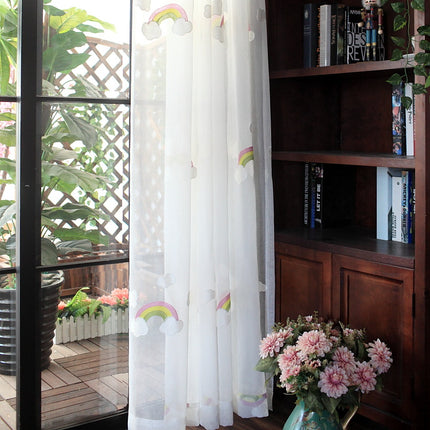 Peekaboo Studio Pastoral Embroidery Rainbow Cotton Gauze Curtain - Lig