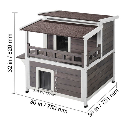 Peekaboo Studio VEVOR 2-Story Wooden Cat House with Balcony & Roof