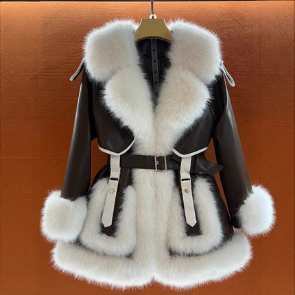 Peekaboo Studio Women's Elegant Big Fur Collar Coat - Warm & Stylish
