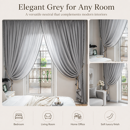 MF Household Store Velvet Thermal Insulated Room Darkening Curtain - G Curtains 1-panel-velvet-curtains-thermal-insulated-room-darkening-curtain-drapes-with-ball-home-decor-grey