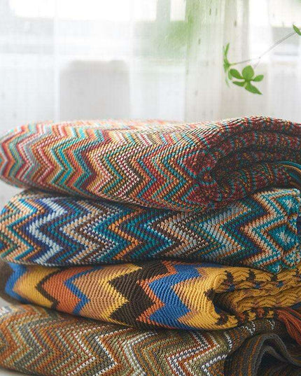 Nordic Luxe Knitted Throw Blanket with Timeless Stripes and Superior Polyester Craftsmanship