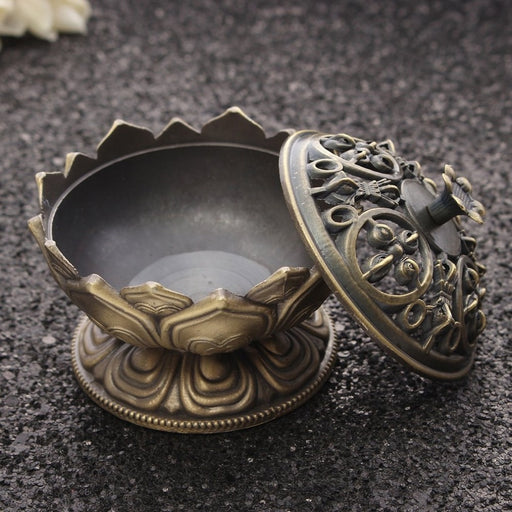Chinese Buddha Alloy Lotus Incense Burner - Handmade Decorative Piece for Home and Office