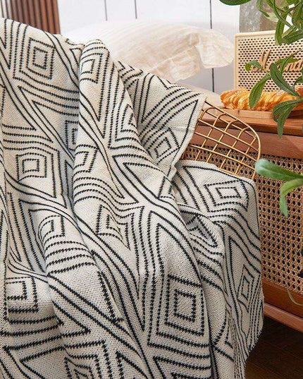 Chic Nordic Gray Geometric Acrylic Summer Blanket for Modern Living