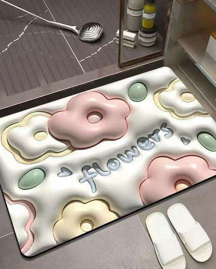 Elegant 3D Floral Design Quick-Dry Bath Mat