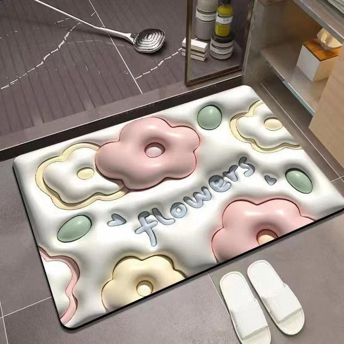 Elegant 3D Floral Accent Absorbent Bathroom Rug