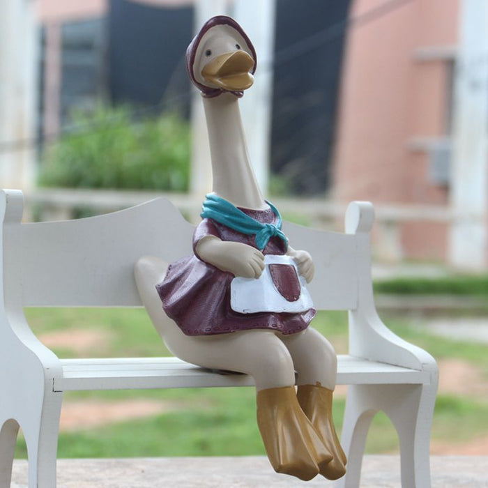 Whimsical Nordic Duck Couple Resin Ornament for Home and Garden