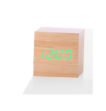 Wood Finish Voice-Activated LED Alarm Clock with Temperature Display