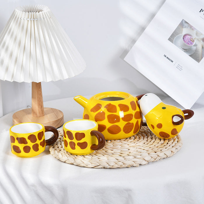 Whimsical Giraffe Cartoon Ceramic Mug Set