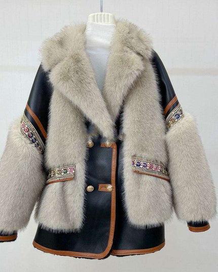 Exquisite Embroidered Plush Fur Coat for Stylish Women