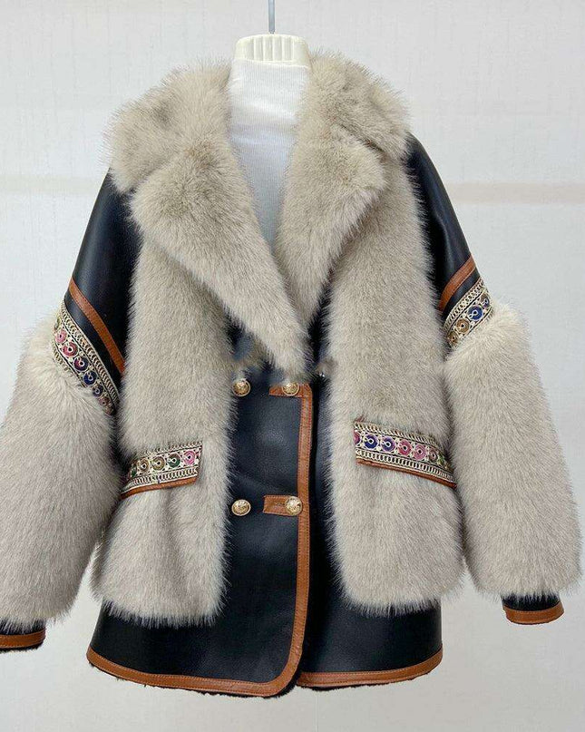 Exquisite Embroidered Plush Fur Coat for Stylish Women