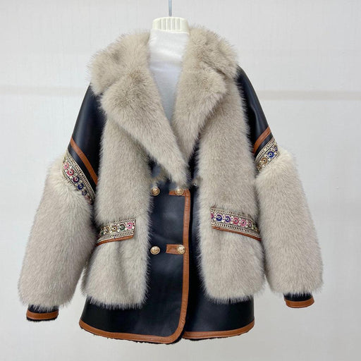 Opulent Embroidered Faux Fur Coat for Fashionable Ladies