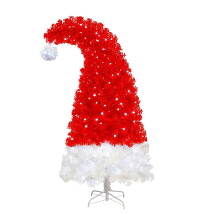 6FT Artificial Christmas Tree With LED Light, Santa's Hat Shape Artificial Whimsical Xmas Tree With 1050 Tip, Curved Xmax Tree - Très Elite