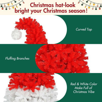 6FT Artificial Christmas Tree With LED Light, Santa's Hat Shape Artificial Whimsical Xmas Tree With 1050 Tip, Curved Xmax Tree - Très Elite