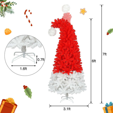 6FT Artificial Christmas Tree With LED Light, Santa's Hat Shape Artificial Whimsical Xmas Tree With 1050 Tip, Curved Xmax Tree - Très Elite
