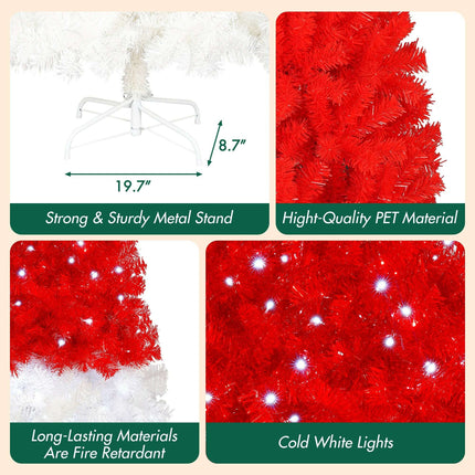 6FT Artificial Christmas Tree With LED Light, Santa's Hat Shape Artificial Whimsical Xmas Tree With 1050 Tip, Curved Xmax Tree - Très Elite