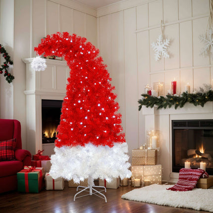 6FT Artificial Christmas Tree With LED Light, Santa's Hat Shape Artificial Whimsical Xmas Tree With 1050 Tip, Curved Xmax Tree - Très Elite
