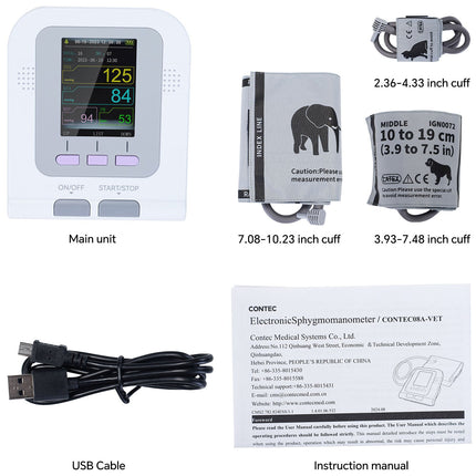 Veterinary CONTEC08A-VET Digital Blood Pressure Monitor With 3 Cuffs Color LCD