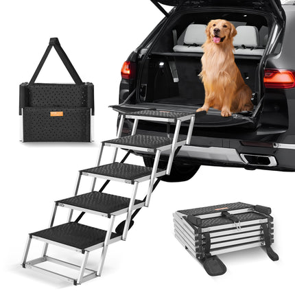 Peekaboo Studio 5-Step Aluminum Dog Stair for Cars, Folds & Supports 1