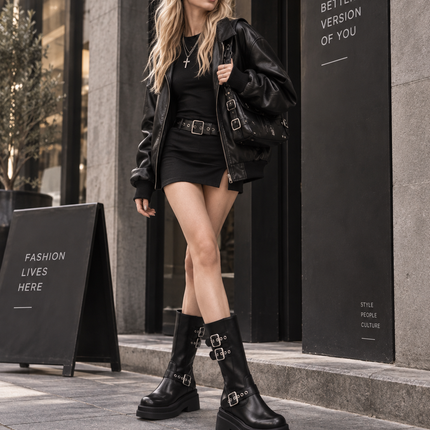 Soft Leather Cowboy Boots — Belt Buckle Flat Heel Western Mid-Calf Boots soft-leather-cowboy-boots-belt-buckle-flat-heel-western-mid-calf Clothing, Shoes & Jewelry›Women›Shoes›Boots›Cowboy & Western