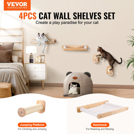 Peekaboo Studio Wall Mounted Cat Shelves with 2 Hammocks & Jump Posts
