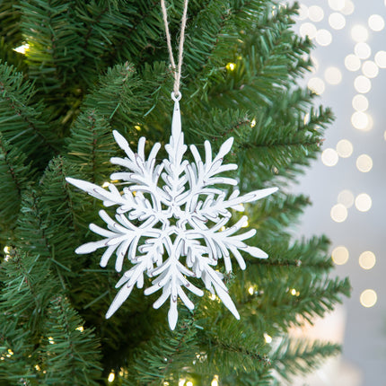 Room & Decor Set of 6 White Iron Snowflake Hanging Christmas Ornaments