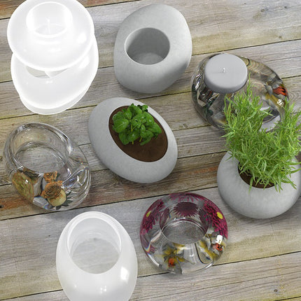 Silicone Mold Round Oval Stone Flower Pot Candle Lamp Holder Ornaments
