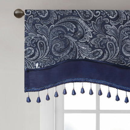 Room & Decor Navy Jacquard Window Valance with Beads, 50x18