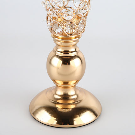 Golden Metal Rhinestone Candle Holder Chandelier for Home Decor – 17cm Dia x 37cm