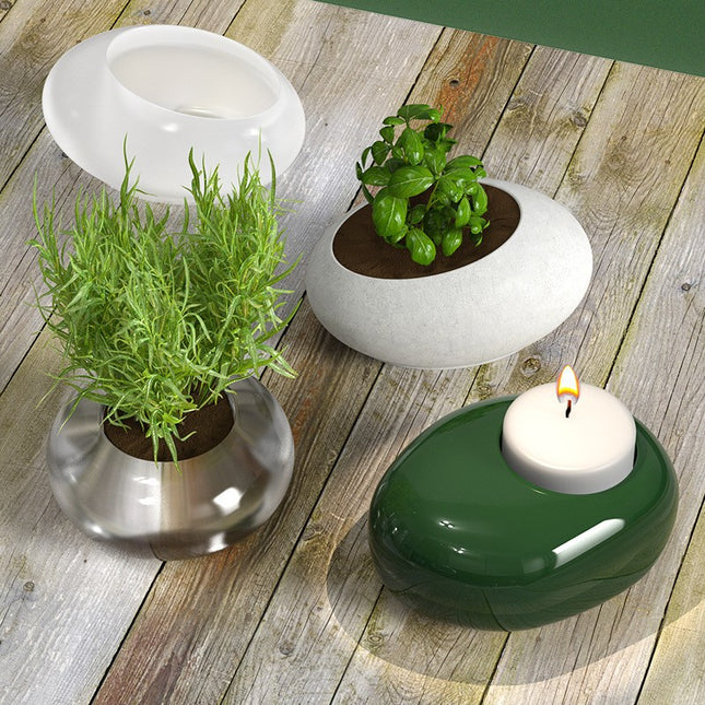 Silicone Mold Round Oval Stone Flower Pot Candle Lamp Holder Ornaments