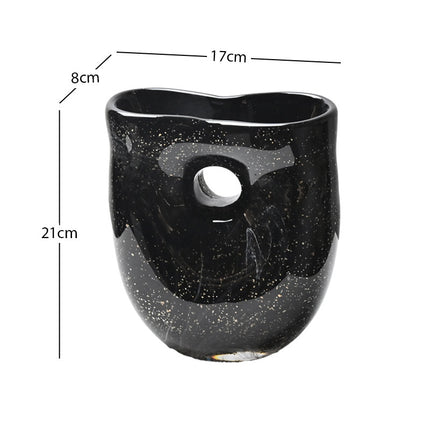 Bird Shaped Hollow Black Glass Vase Handmade Minimalist Modern Decor