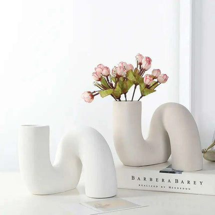 Sleek White Twisted Tube Ceramic Vase for Contemporary Decor