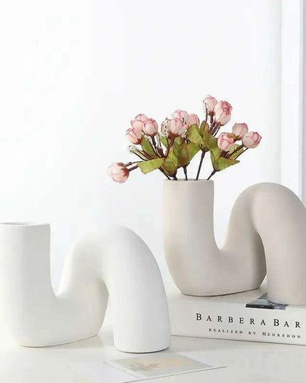 Sleek White Twisted Tube Ceramic Vase for Contemporary Decor