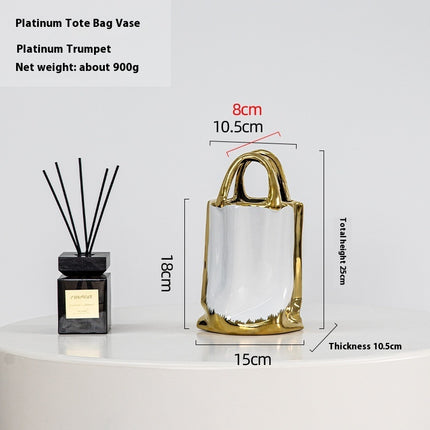 Elegant Platinum Ceramic Portable Vase Modern Home Decor
