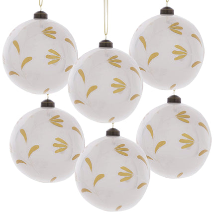 Room & Decor Set of 6 White Glass Christmas Ball Ornaments - 3.9" Diam