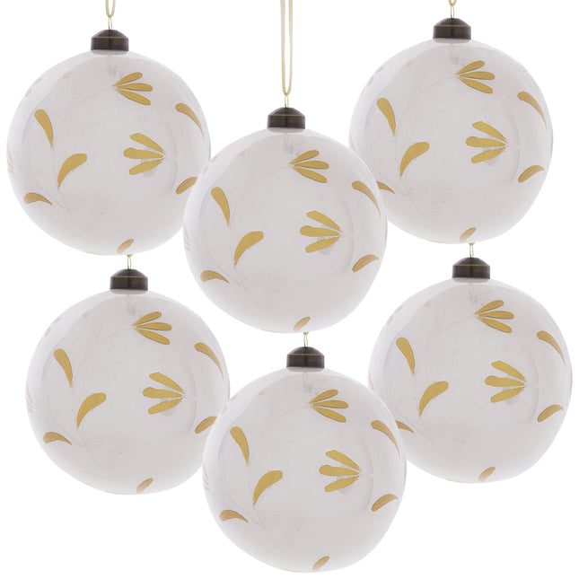 Room & Decor Set of 6 White Glass Christmas Ball Ornaments - 3.9" Diam