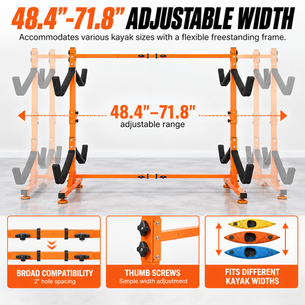 TideRise Freestanding Kayak Storage Rack - Adjustable for 4 Kayaks, 22 Watercraft Storage Racks freestanding-kayak-storage-rack-quick-adjustment-upgraded-version-kayak-stand-for-4-kayak-canoe-paddleboard-220lbs-max-load