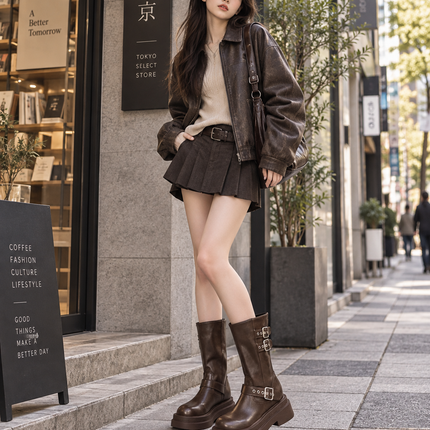 Soft Leather Cowboy Boots — Belt Buckle Flat Heel Western Mid-Calf Boots soft-leather-cowboy-boots-belt-buckle-flat-heel-western-mid-calf Clothing, Shoes & Jewelry›Women›Shoes›Boots›Cowboy & Western