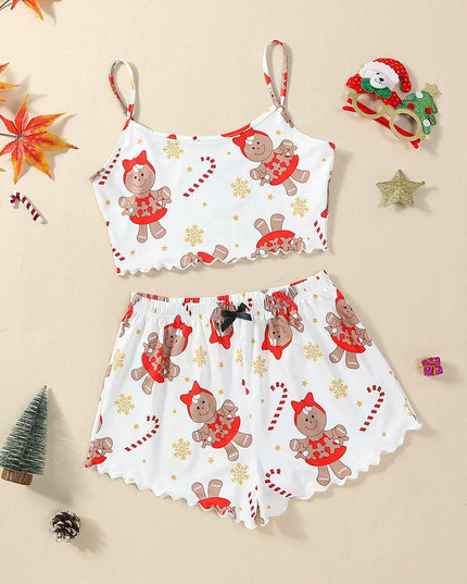 Christmas European And American Thin Pajamas Women's Sleeveless Shorts Milk Silk Simple Casual Two-piece Suit Homewear