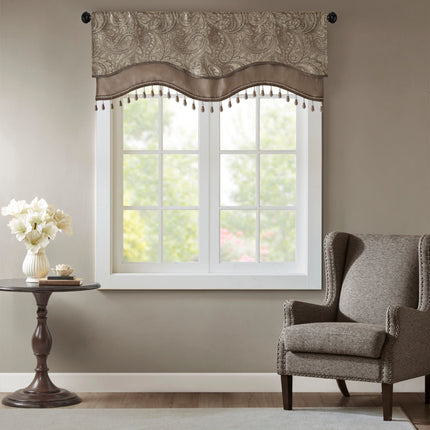 Room & Decor Jacquard Window Valance with Beads, 50x18", Blue/Brown