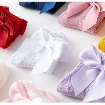Adorable Cotton Baby Girl Socks with Stylish Bows - Breathable Short Socks