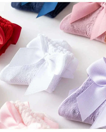 Adorable Cotton Baby Girl Socks with Stylish Bows - Breathable Short Socks
