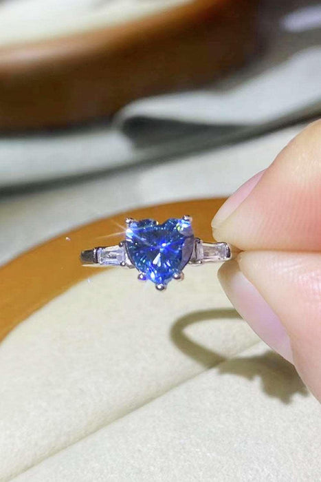 Heart-shaped Blue Lab-Diamond Ring with Blue Moissanite & Zircon Accents