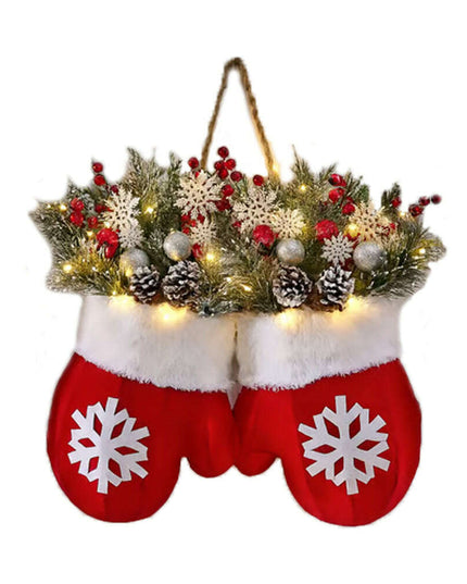 Christmas Garland Creative Glove Shaped Simulated Flower Wreath Window Door Gate Decoration Door Sign Xmas Party Decoration