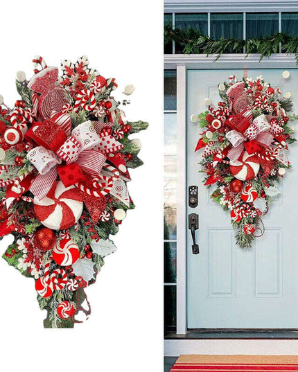 Christmas Wreath Candy Upside Down Tree Garland Artificial Xmas Ornament Hpme Porch Window Door Wall Hanging Decoration