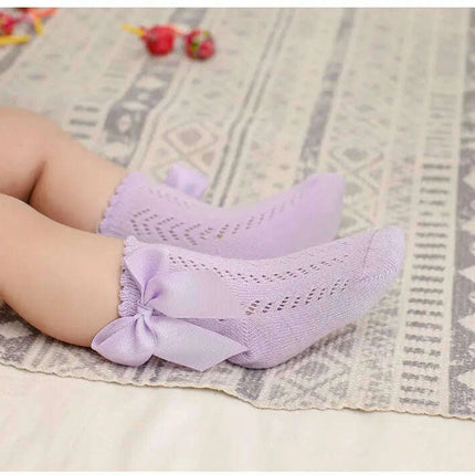 Adorable Cotton Baby Girl Socks with Stylish Bows - Breathable Short Socks