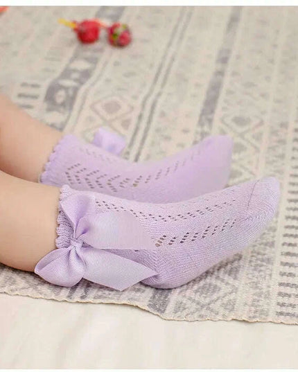 Adorable Cotton Baby Girl Socks with Stylish Bows - Breathable Short Socks