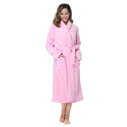 RONGTAI Womens Bathrobe Ladies Fleece Plush Warm Long Robes Fleece Nig
