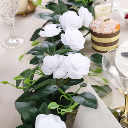 AliKopy 6ft 20 White Silk Rose Flower Garland - Elegant Hanging Vine