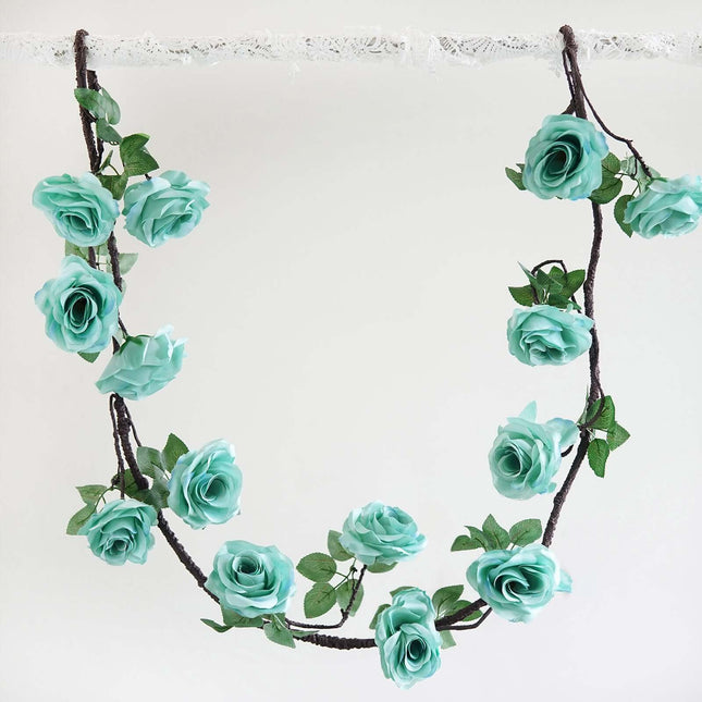 AliKopy 6ft Aqua Turquoise Silk Rose Garland Vine, Durable & Realistic